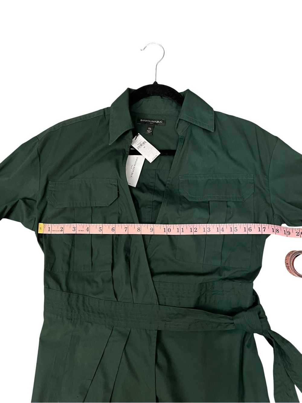 Banana Republic Forest Green Long Sleeve Wrap Shirt Dress sz XS NWT utility - Picture 4 of 7